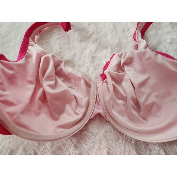 Cacique 44D Bra Pink Floral Lace Underwire Back Closure Adjustable Straps - Picture 6 of 8